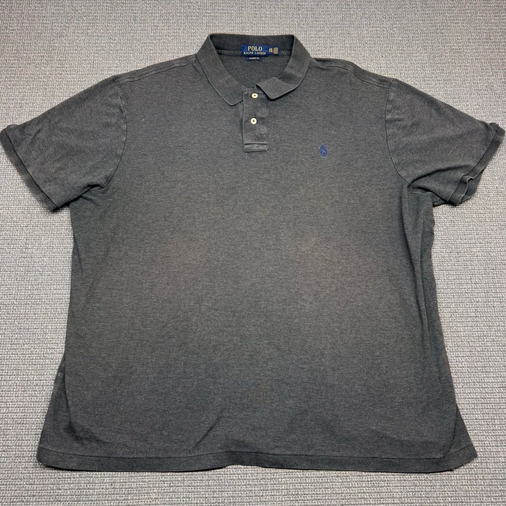 Polo Ralph Lauren Mens XXL Classic Fit Short Sleeve Polo Shirt Gray Blue Pony
